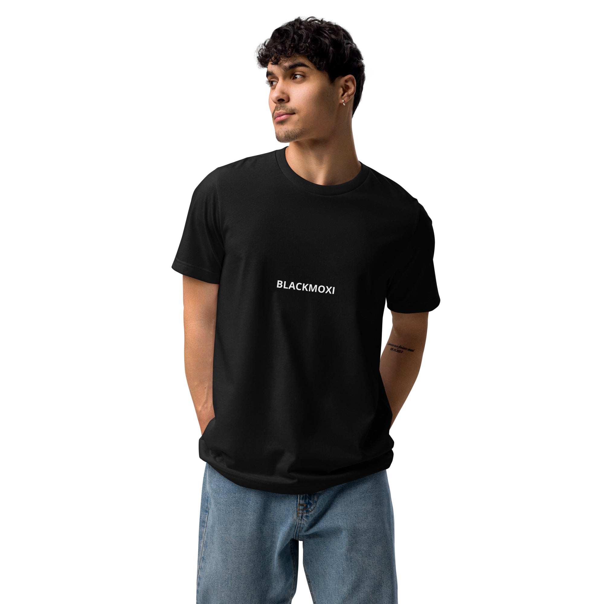 BlackMoxi Unisex staple eco t-shirt w/wht lettering