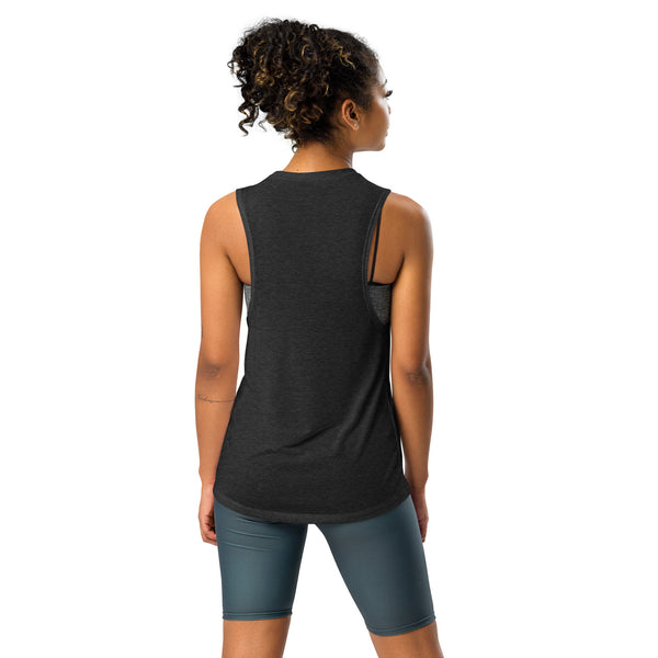 BlackMoxi Ladies’ Muscle Tank w/blk lettering