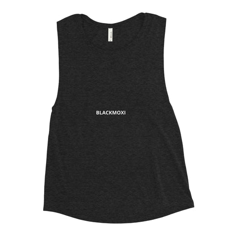 BlackMoxi Ladies’ Muscle Tank w/wht lettering