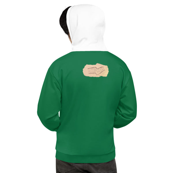 Hoodies4you "Just Me" "Trust Your Gut" Dual Stripes Forest Green w/White Hood w/back tag