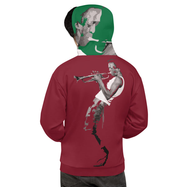 Hoodies4you "Just Me" "Trust Your Gut" Miles Davis Ruby Red w/Forest Green Hood