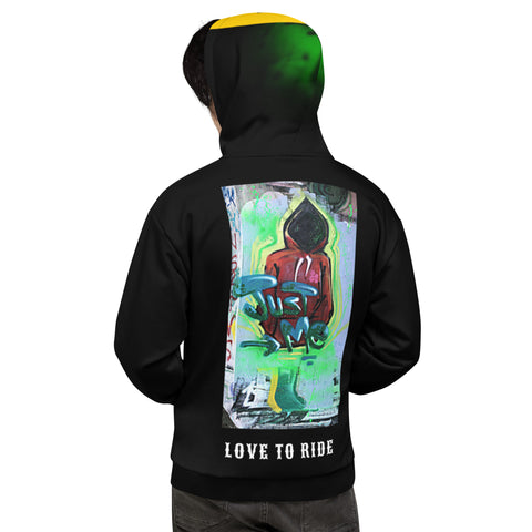 Hoodies4You "Love To Ride" Black w/Black, Green & Yellow Hood