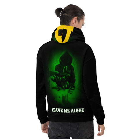 Hoodies4You "Just Me" Green "Just Me" "Leave Me Alone" Back and Front w/Black Hood