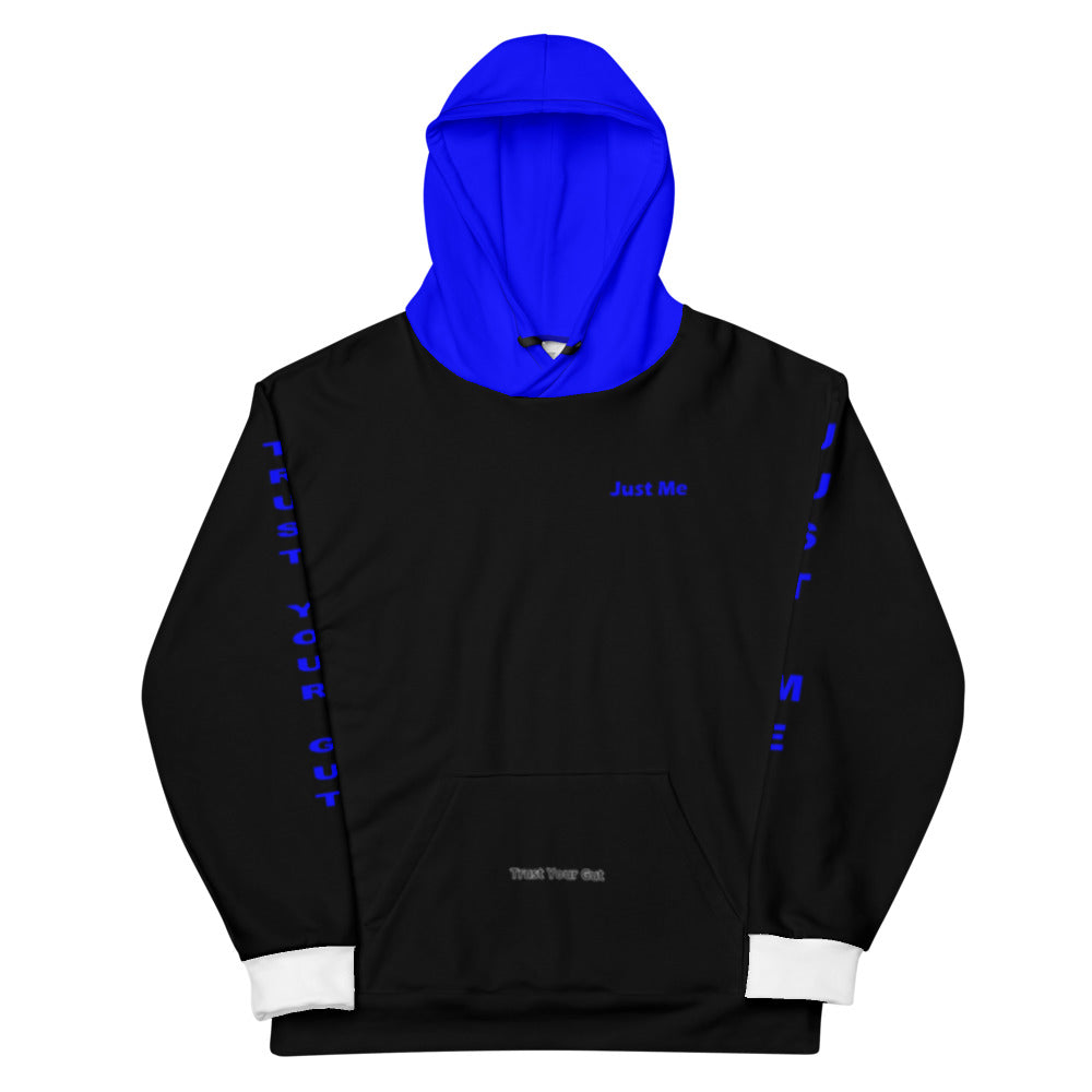 Hoodies4you "Just Me" "Trust Your Gut" Black w/White Cuffs and Blue Hood
