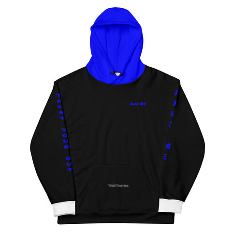 Hoodies4you "Just Me" "Trust Your Gut" Black w/White Cuffs and Blue Hood
