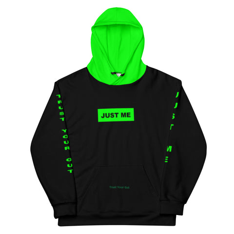 Hoodies4you "Just Me" "Trust Your Gut" Black w/Green Letters and Hood