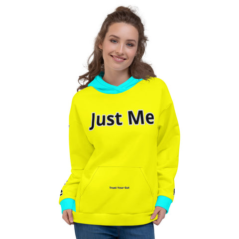 Hoodies4you "Just Me" "Trust Your Gut" Yellow w/Aqua Blue Cuffs and Hood