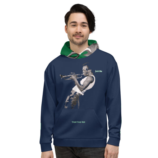 Hoodies4you "Just Me" "Trust Your Gut" Miles Davis Blue w/Forest Green Hood