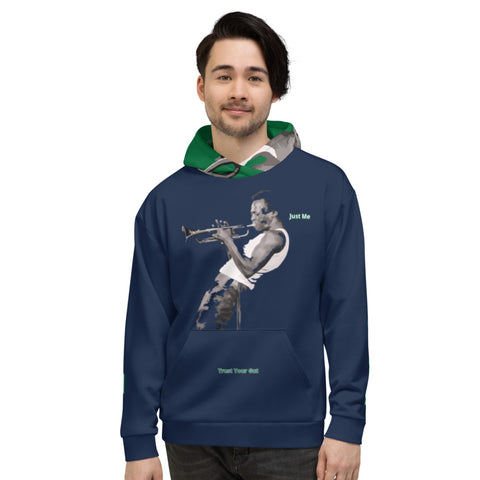 Hoodies4you "Just Me" "Trust Your Gut" Miles Davis Blue w/Forest Green Hood