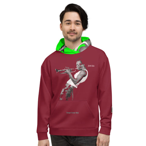 Hoodies4you "Just Me" "Trust Your Gut" Miles Davis Ruby Red w/ Neon Green Hood
