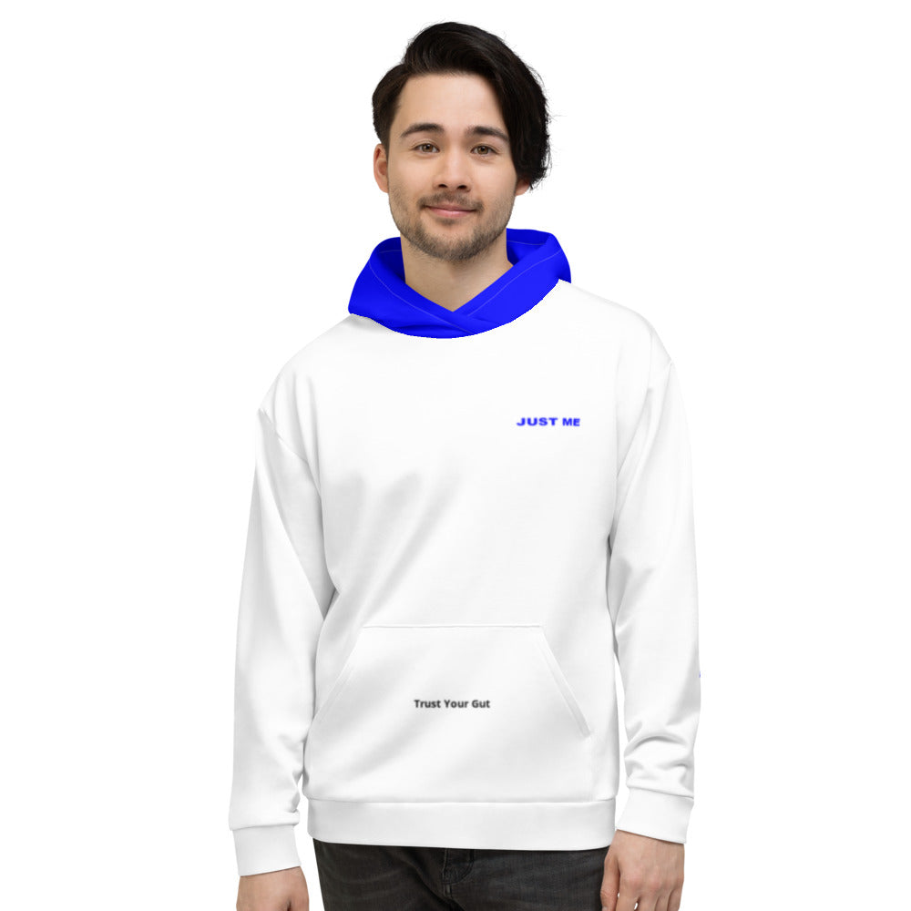 Hoodies4You "Just Me" "Trust Your Gut" White w/Blue Letters and Blue Hood