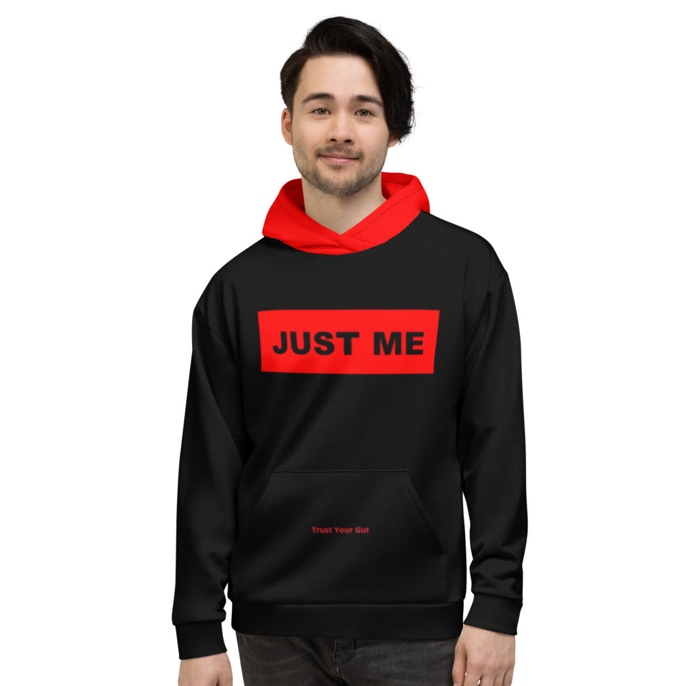 Hoodies4You "Just Me", "Trust Your Gut" Black w/Red Box Letter and Hood