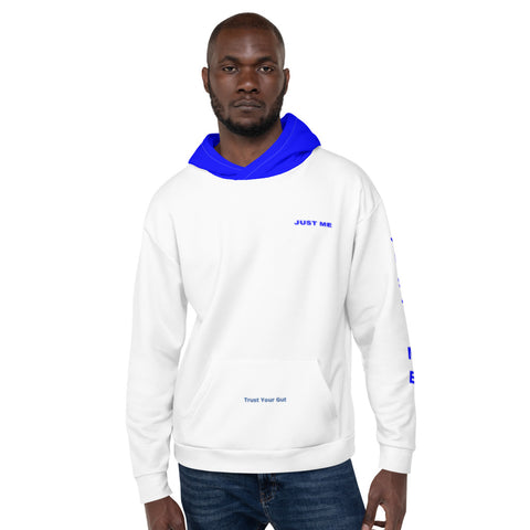 Hoodies4You "Just Me" "Trust Your Gut" White w/Blue Letter and Hood