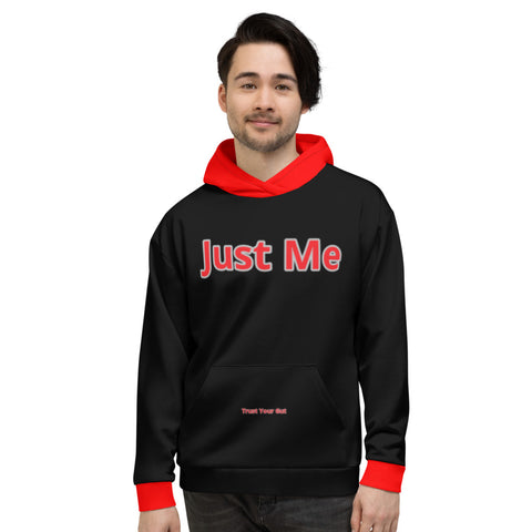 Hoodies4you "Just Me" "Trust Your Gut" Black w/Red Cuffs and Hood