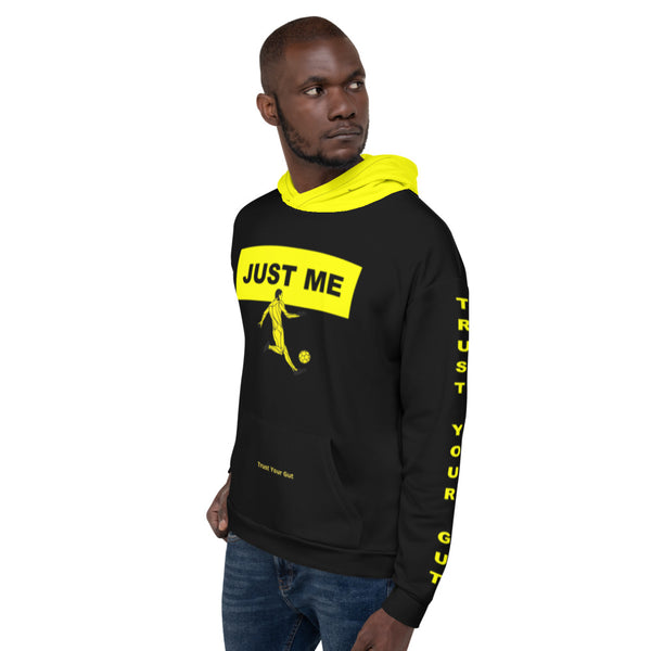 Hoodies4You "Just Me" "Trust Your Gut" Soccer Black w/Yellow and Black Hood