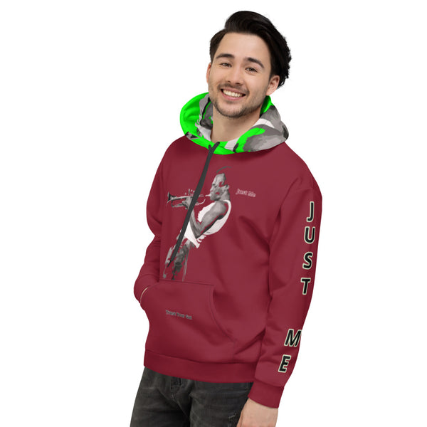 Hoodies4you "Just Me" "Trust Your Gut" Miles Davis Ruby Red w/ Neon Green Hood