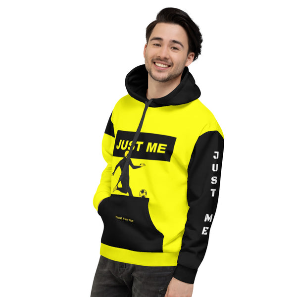 Hoodies4You "Just Me" "Trust Your Gut", Men's Soccer Yellow w/Black Hood W/Back Tag