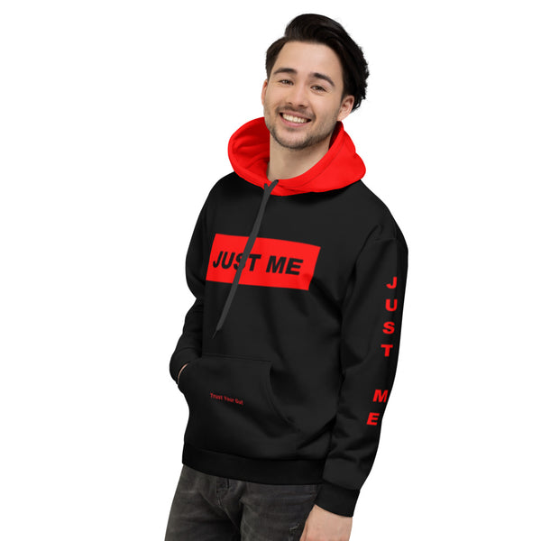 Hoodies4You "Just Me", "Trust Your Gut" Black w/Red Box Letter and Hood