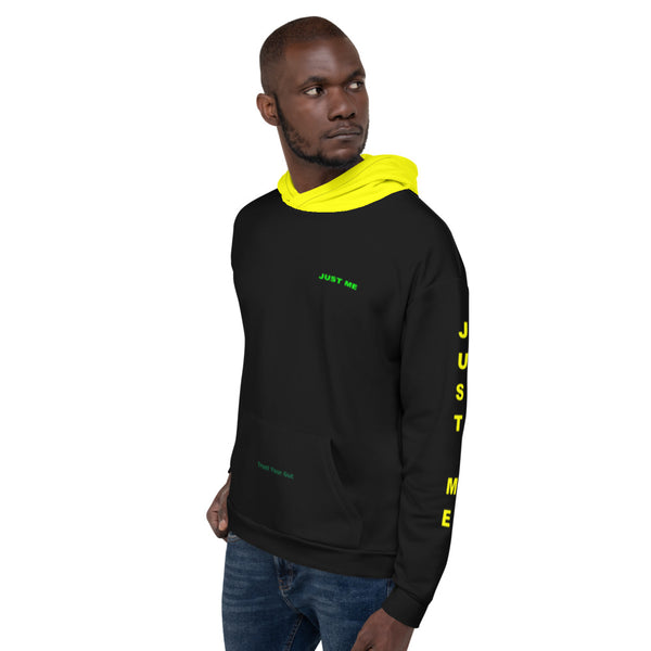 Hoodies4You "Just Me", "Trust Your Gut" Black w/Green Letter and Yellow Hood