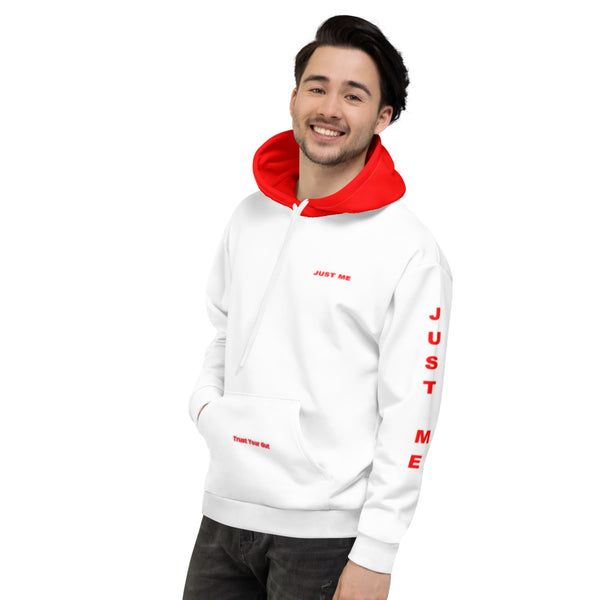 Hoodies4You "Just Me" "Trust Your Gut" White w/Red Letters and Red Hood