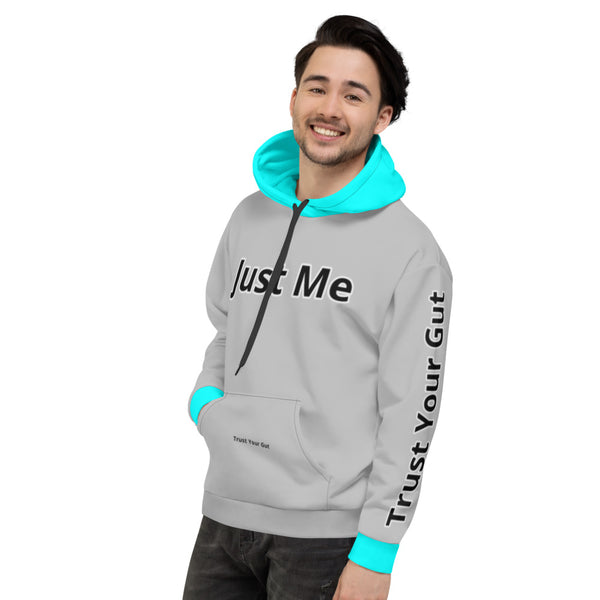 Hoodies4you "Just Me" "Trust Your Gut" Grey w/Aqua Blue Cuffs and Hood