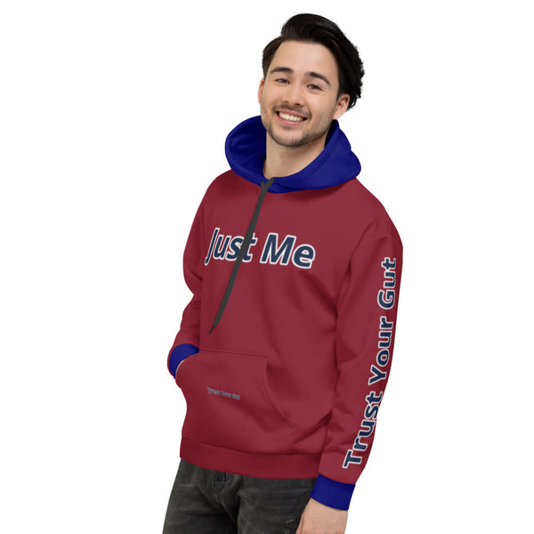 Hoodies4you "Just Me" "Trust Your Gut" Ruby Red w/Blue Hood