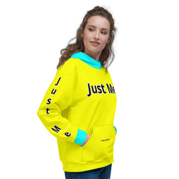 Hoodies4you "Just Me" "Trust Your Gut" Yellow w/Aqua Blue Cuffs and Hood