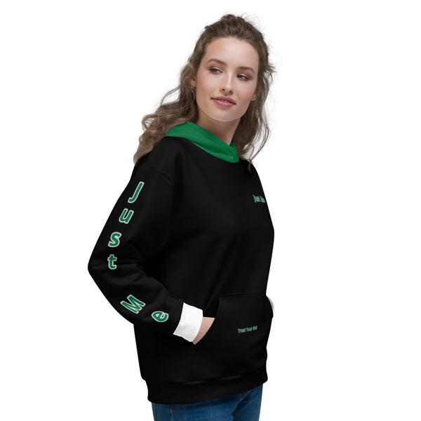Hoodies4You "Just Me" "Trust Your Gut" Black w/White Cuffs and Forest Green Hood (SP)