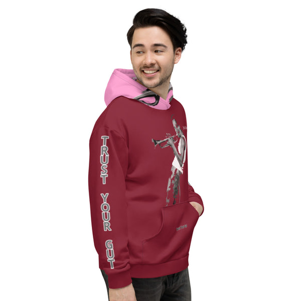 Hoodies4you "Just Me" "Trust Your Gut" Miles Davis Ruby Red w/Bubble Gum Pink Hood