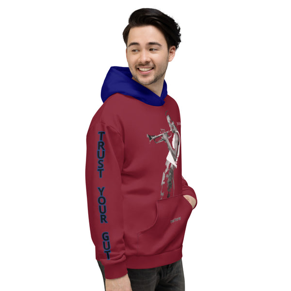 Hoodies4you "Just Me" "Trust Your Gut" Miles Davis Ruby Red w/Blue Hood