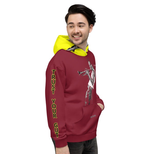 Hoodies4you "Just Me" "Trust Your Gut" Miles Davis Ruby Red w/Yellow Hood