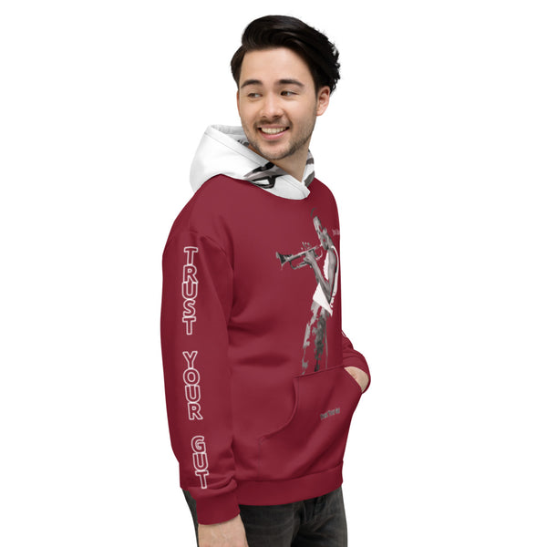 Hoodies4you "Just Me" "Trust Your Gut" Miles Davis Ruby Red w/ White Hood