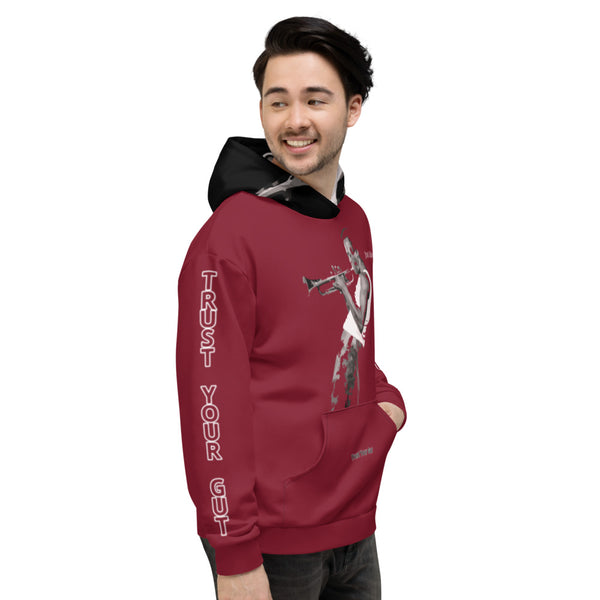 Hoodies4you "Just Me" "Trust Your Gut" Miles Davis Ruby Red w/ Black Hood