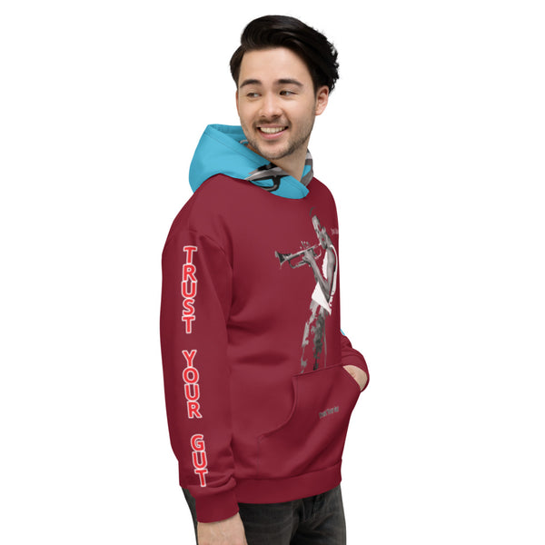 Hoodies4you "Just Me" "Trust Your Gut" Miles Davis Ruby Red w/Blue Hood