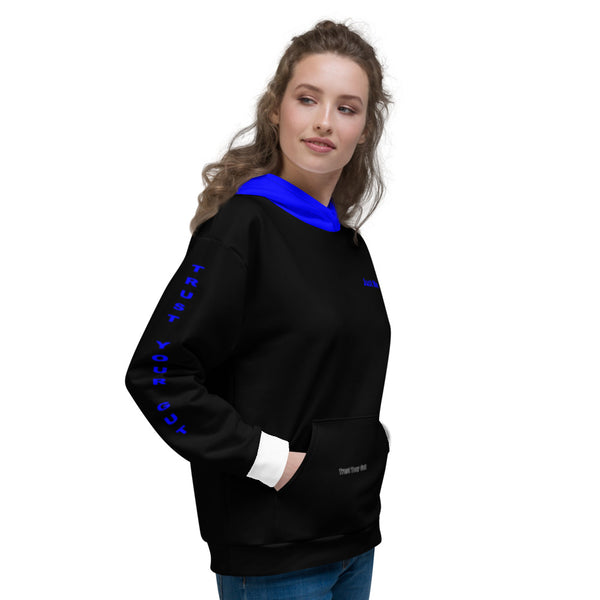 Hoodies4You "Just Me" "Trust Your Gut" Black w/White Cuffs and Blue Hood (SP)