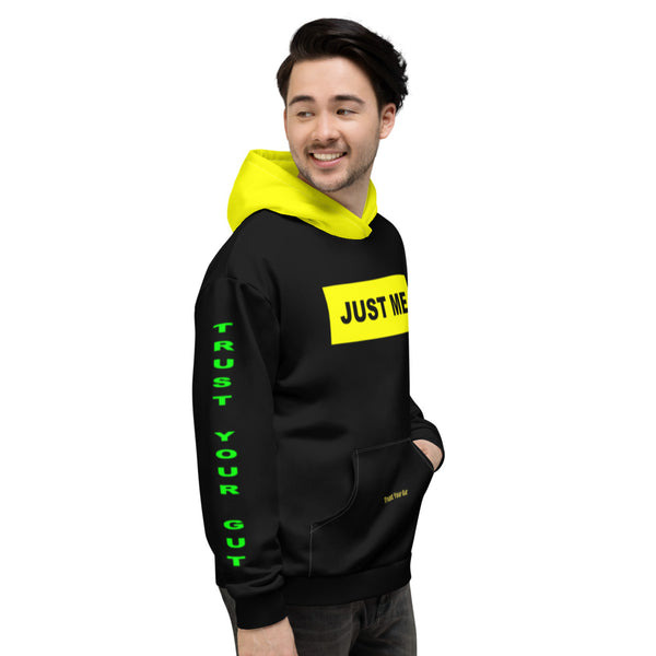 Hoodies4You "Just Me" "Trust Your Gut" Black w/ Green Letter and Yellow Hood (Back Tag)
