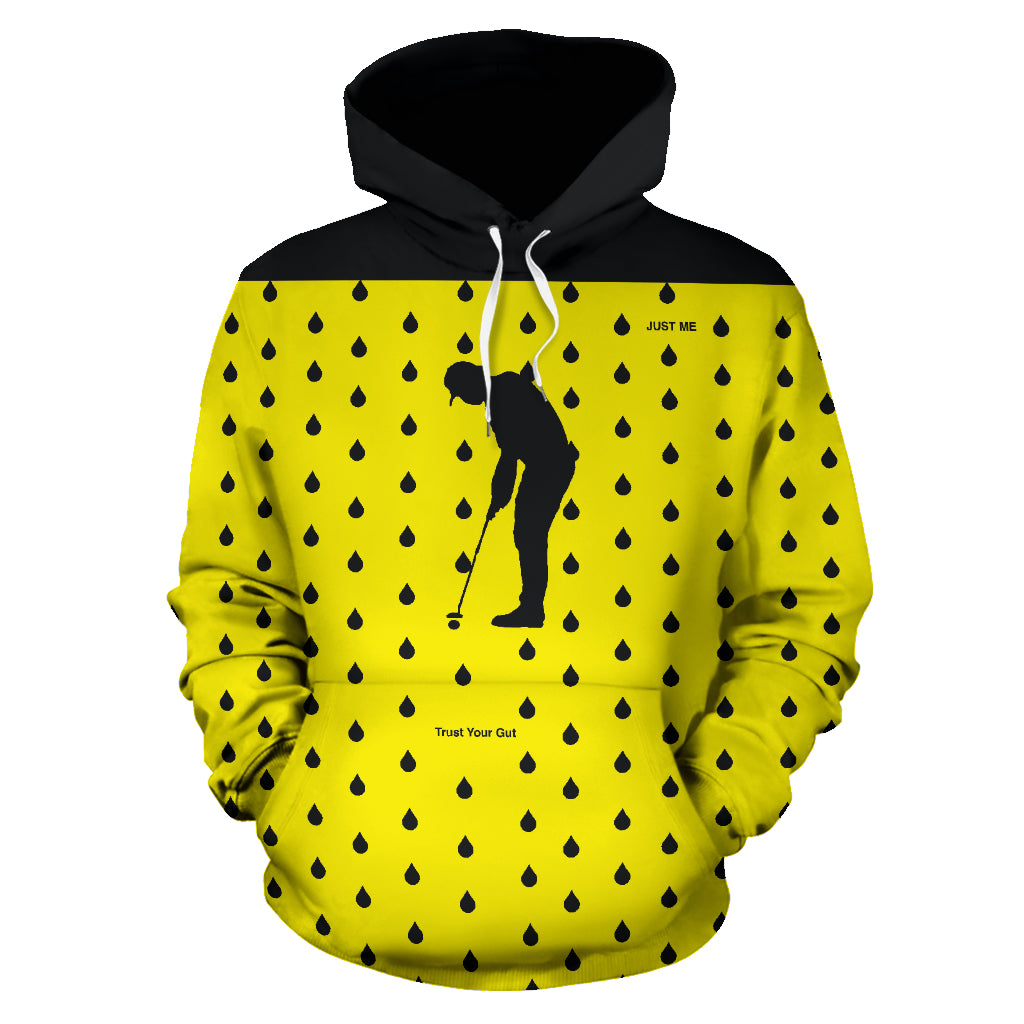 Hoodies4You "Just Me" Trust Your Gut" Yellow Golf in the rain