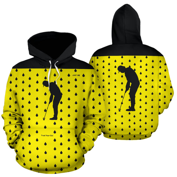 Hoodies4You "Just Me" Trust Your Gut" Yellow Golf in the rain
