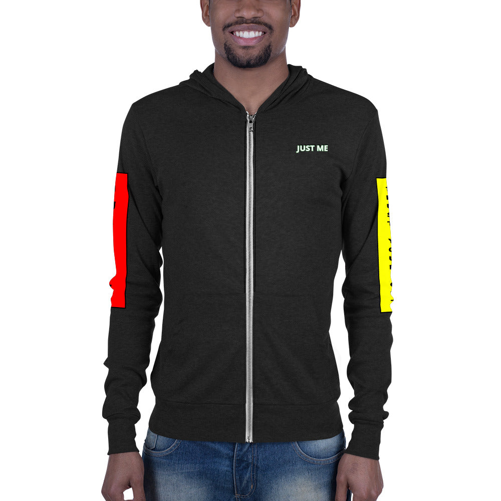 Hoodies4You "Just Me" "Trust Your Gut" Men's zip up Black w/Black Hood